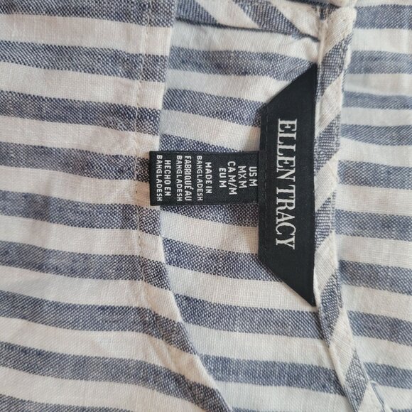 Blue/White Striped Ellen Tracy Womens Sleeveless Top Keyhole Back Button Closure - Picture 5 of 6